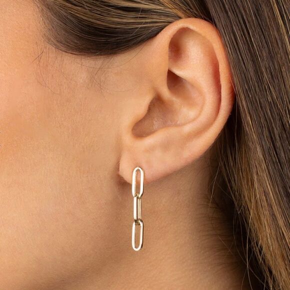 14k real gold Paperclip Dangle earrings stud earrings | made in Los Angeles | - Picture 1 of 7